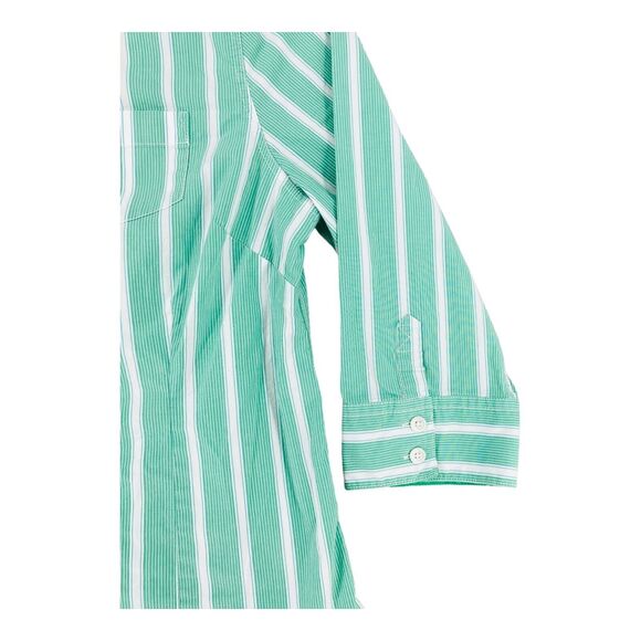 LL BEAN Shirt Womens L Button Up Blouse Top Striped 3/4 Sleeve Green - Picture 2 of 11
